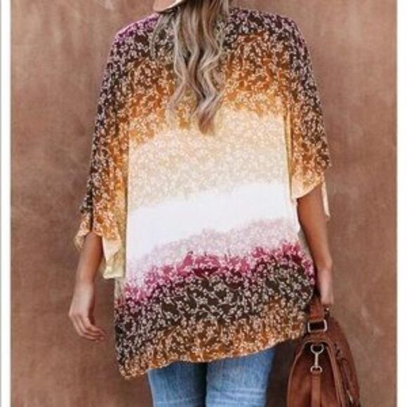 New 3/4 Ruffle Sleeve Boho Cover Up - Picture 3 of 4